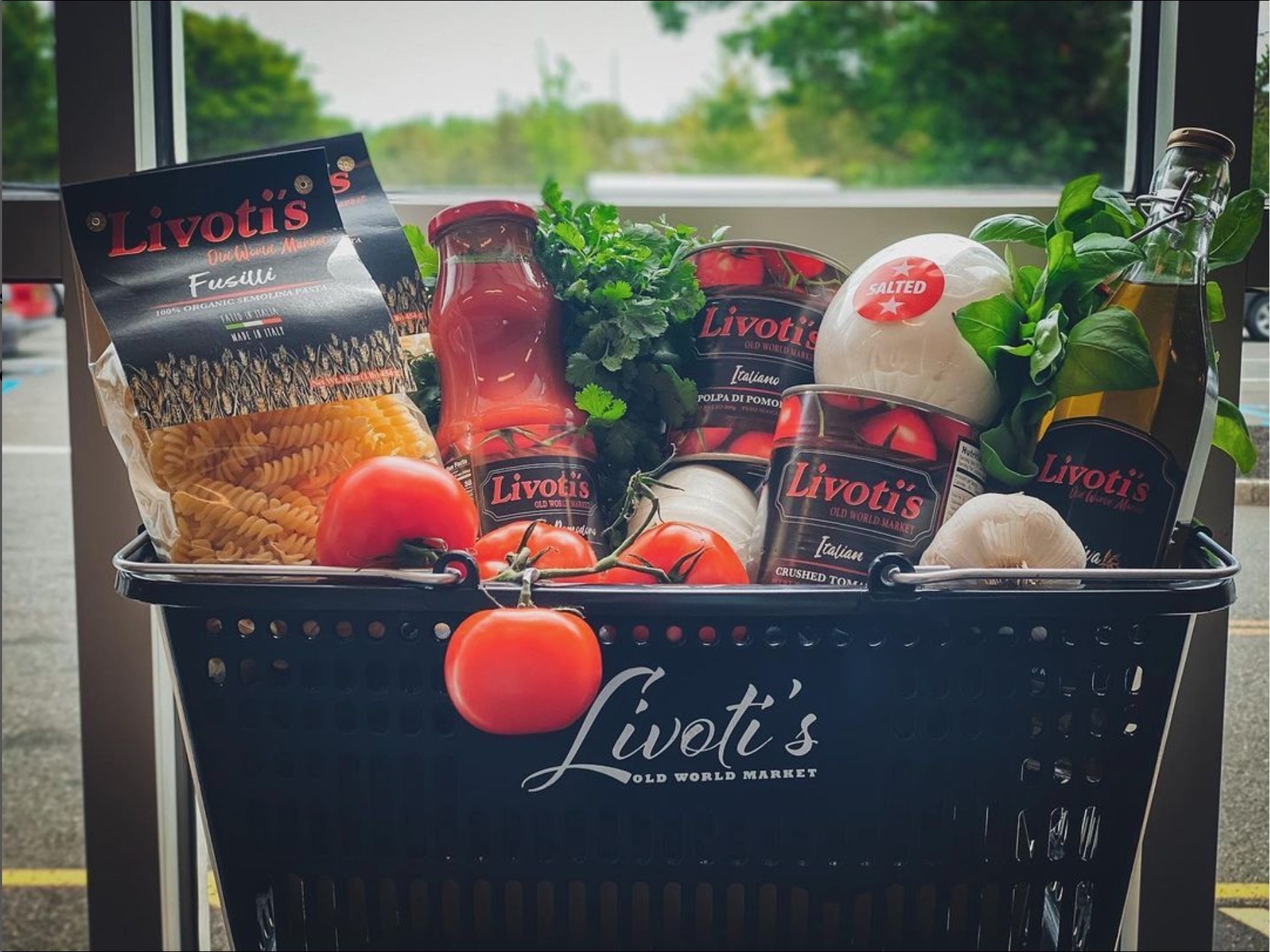 Shopping basket full of Italian products and specialties from Livoti's Old World Market