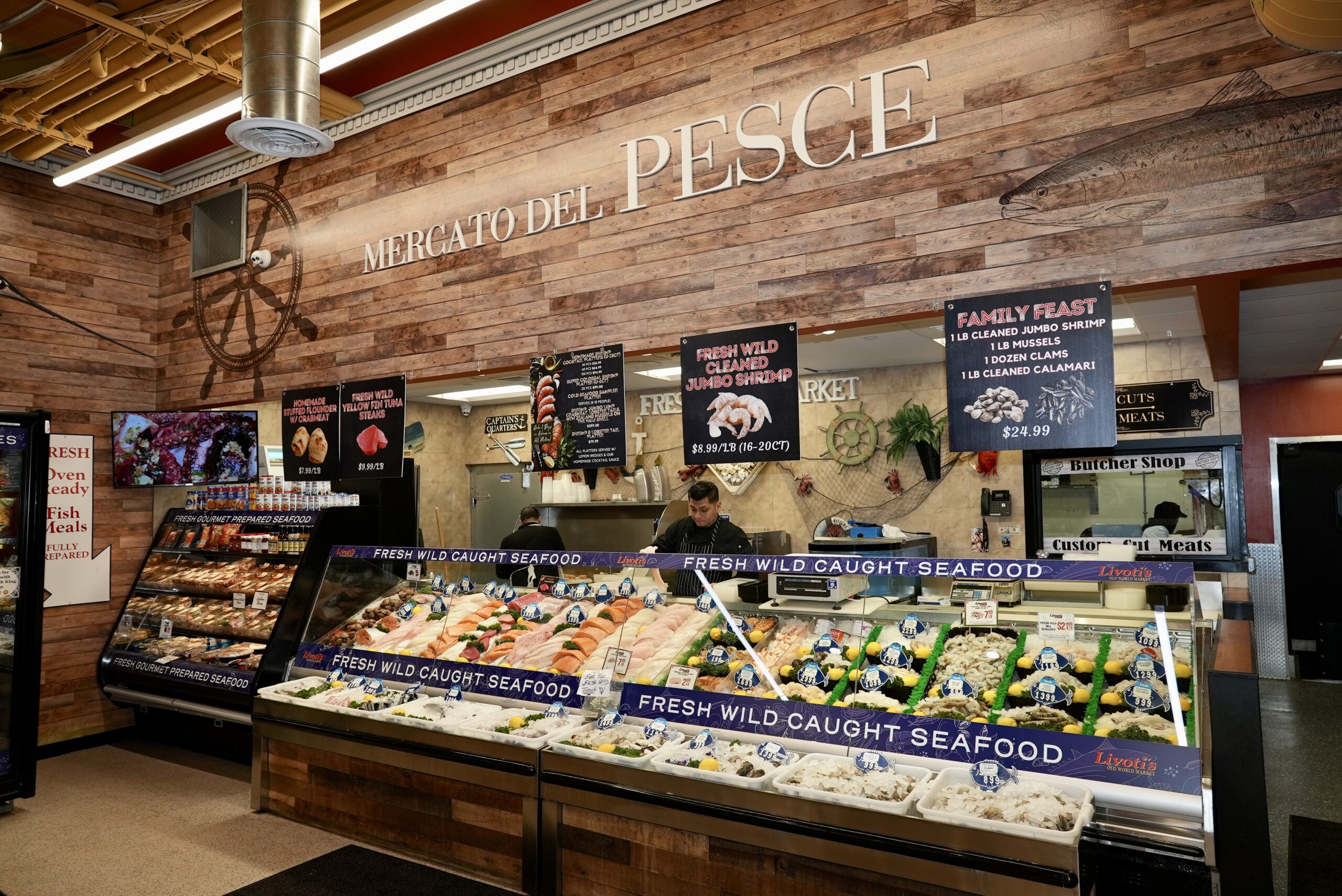 Fish market at Livoti's Old World Market in NJ, selling fresh, wild caught seafood