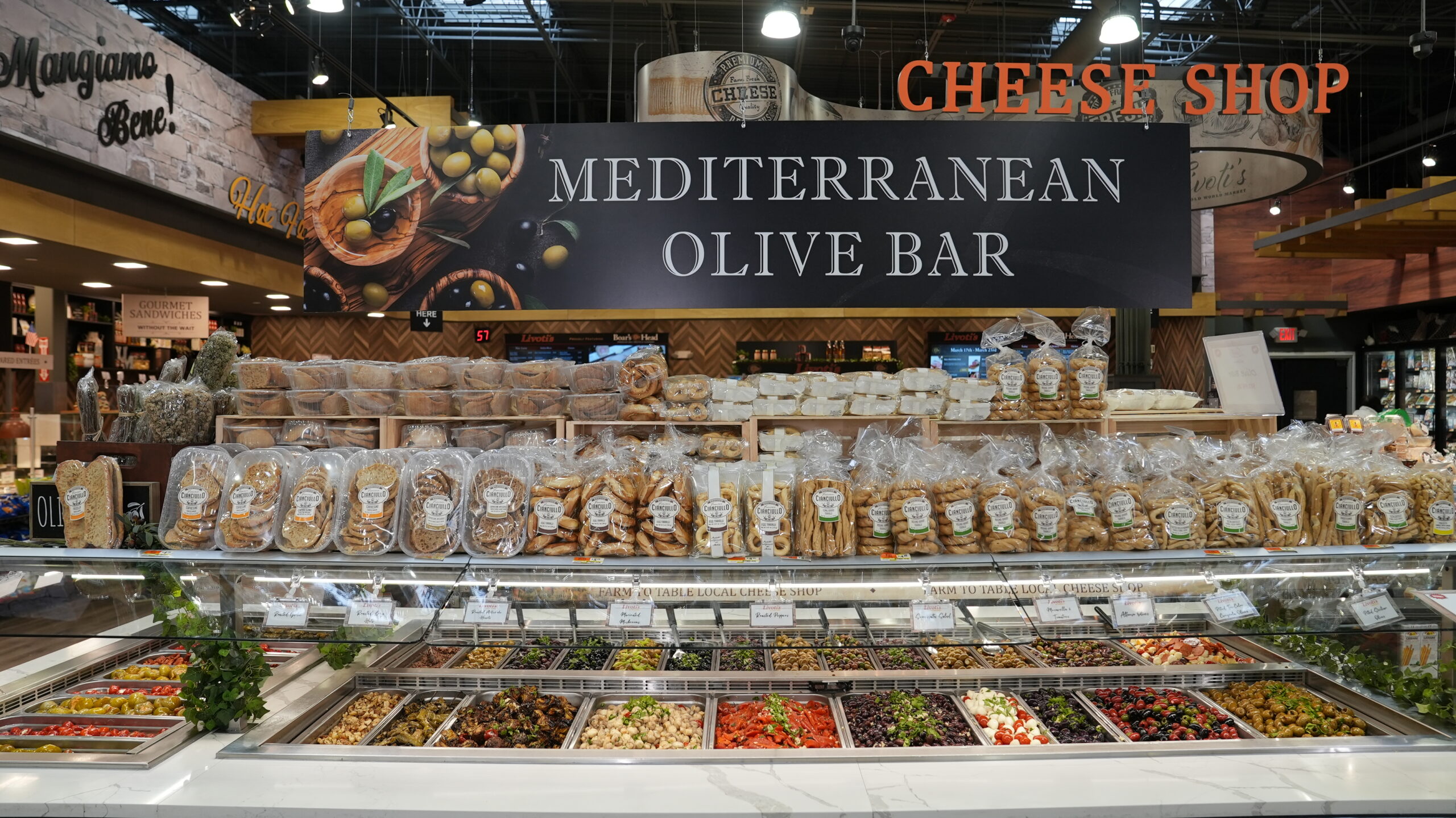 Mediterranean olive bar at Livoti's Old World Market in New Jersey