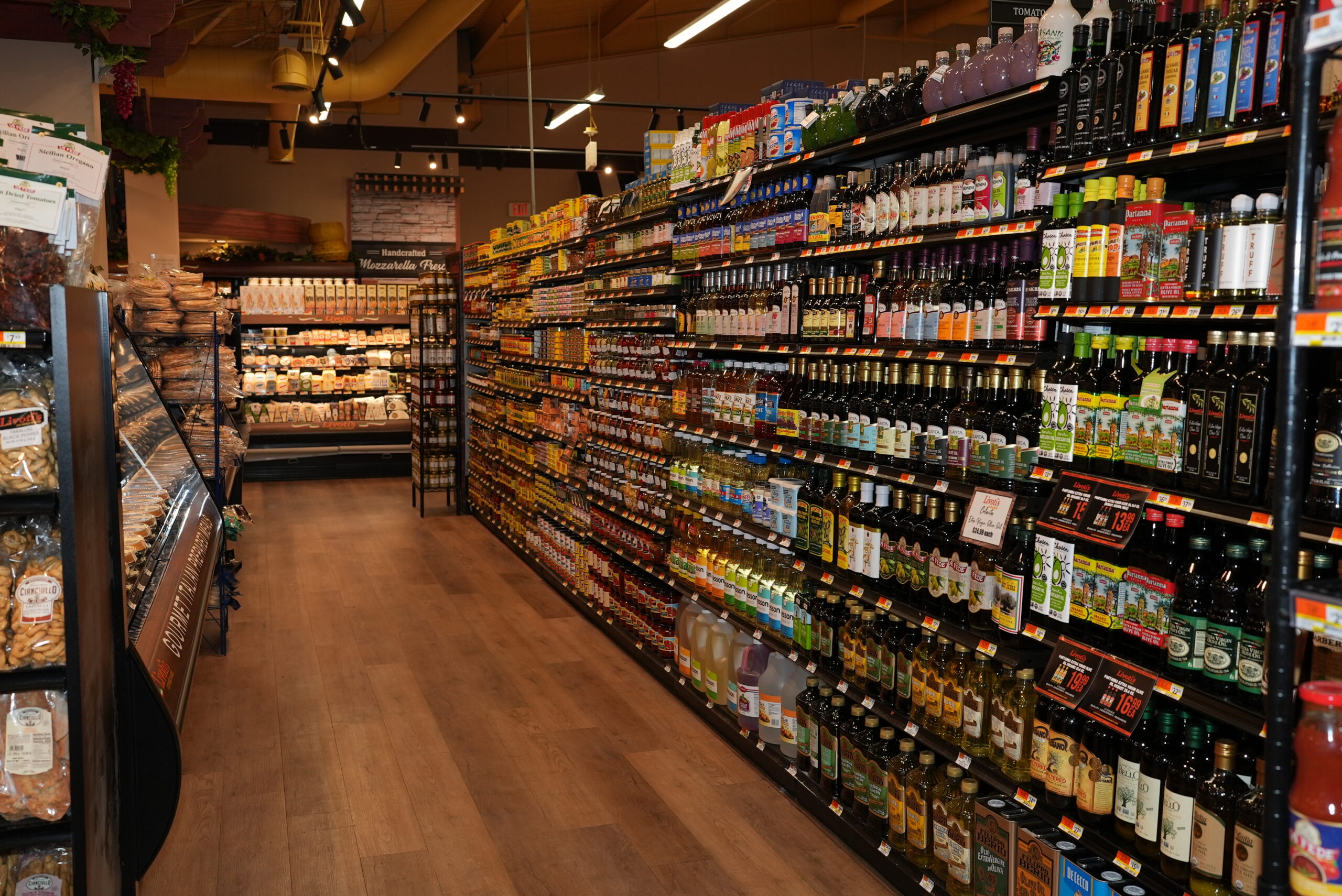Store aisle with Italian specialty items on the shelves at Livoti's Old World Market