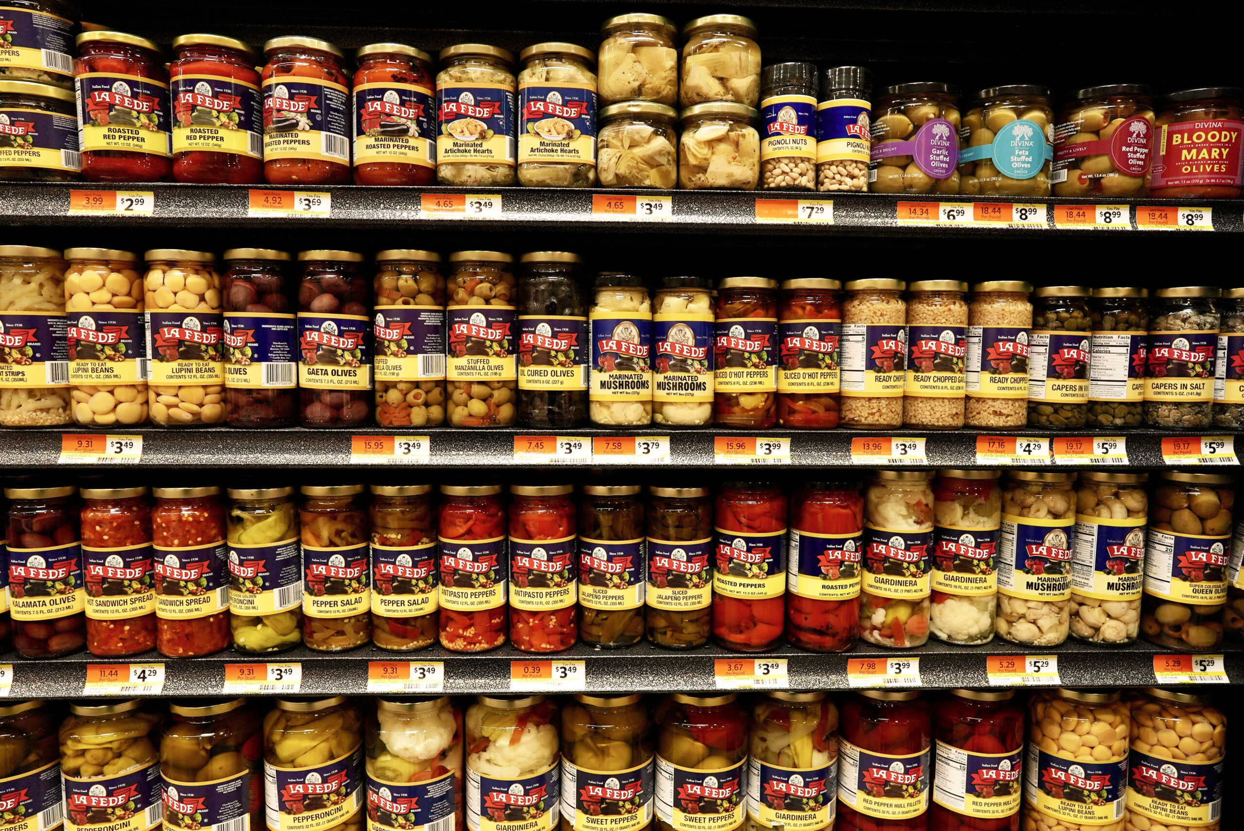 Jars of olives and other Italian specialties at Livoti's Old World Market