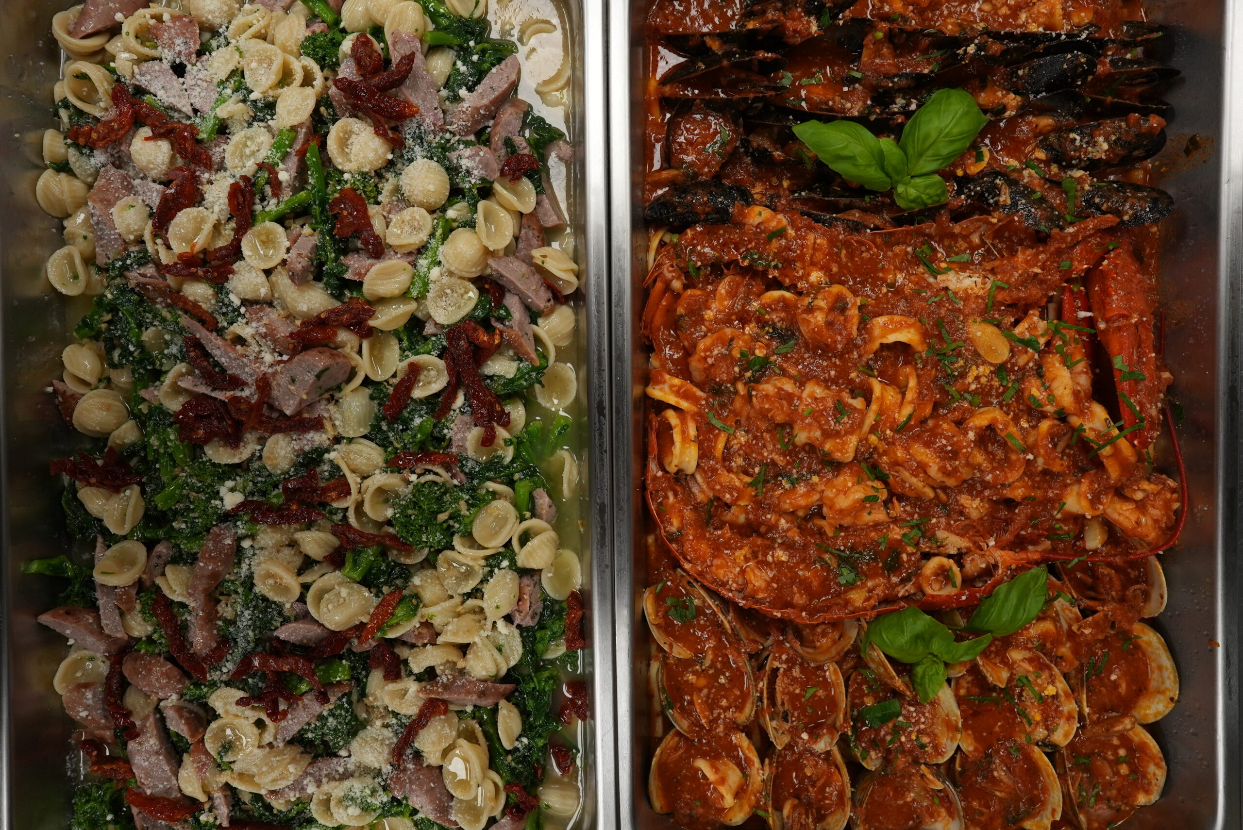 Sausage and seafood dishes available for catering from Livoti's Old World Market