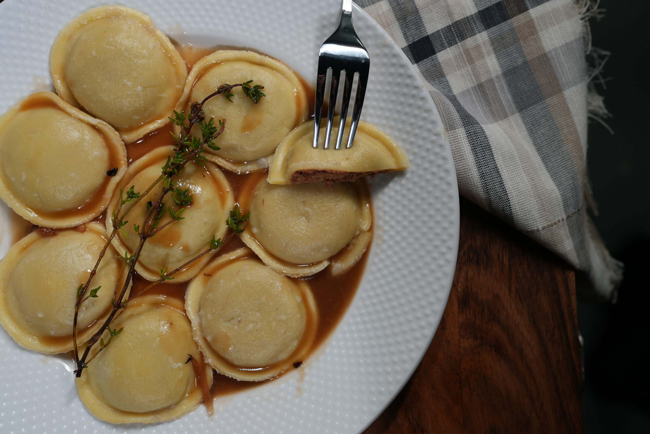 Plate of freshly prepared ravioli